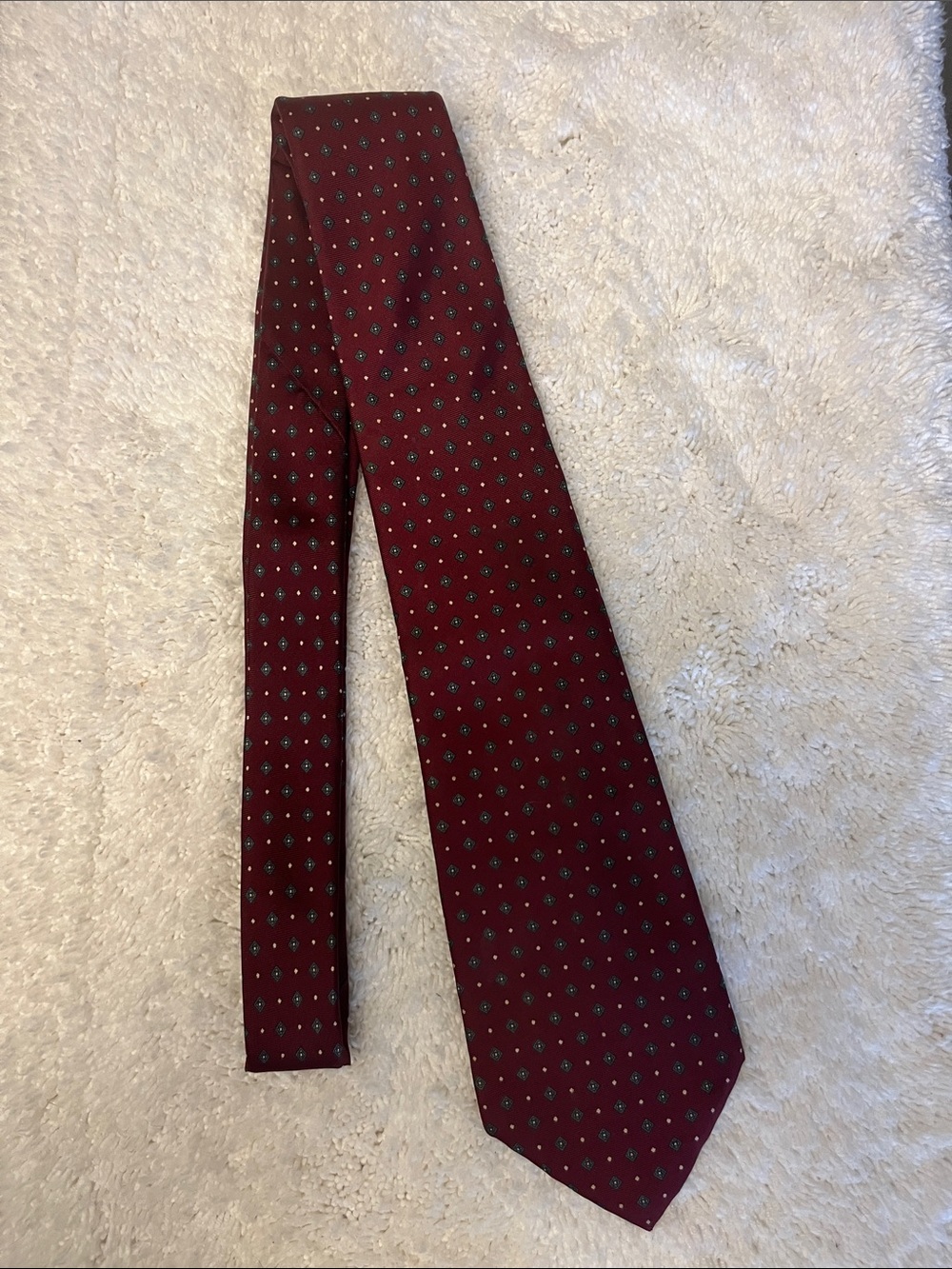 Vintage Christian Dior Silk Tie - Burgundy Geometric Foulard Made in USA